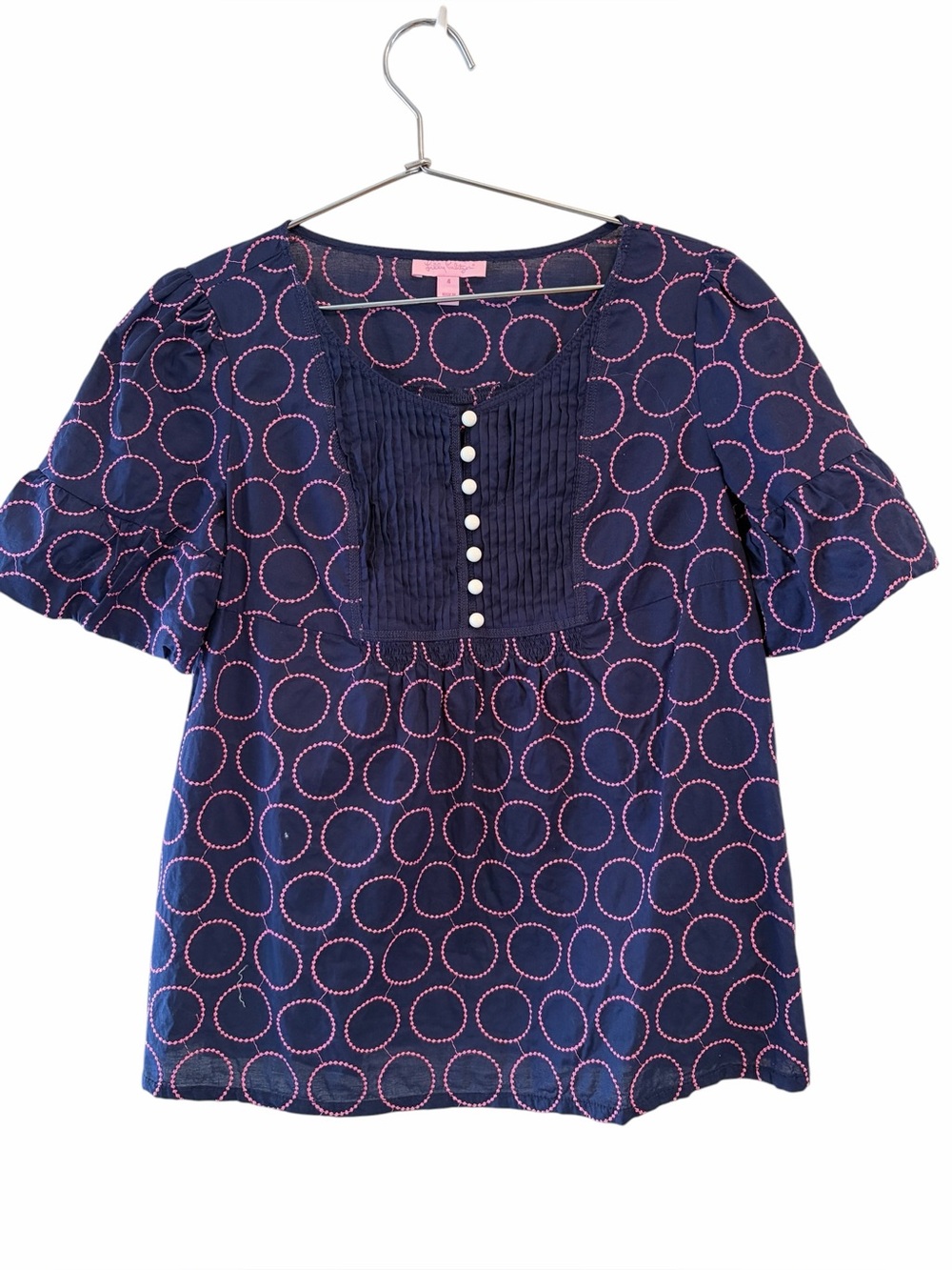Lilly Pulitzer Women’s Navy Pink Dot Button-Front Blouse